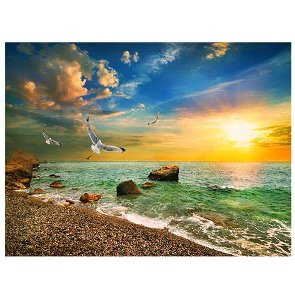 Pintura De Diamante Con Taladro Redondo Completo, Punto De Cruz, Atardecer, Playa, Paisaje, Bordado De Diamantes 20X30CM-image