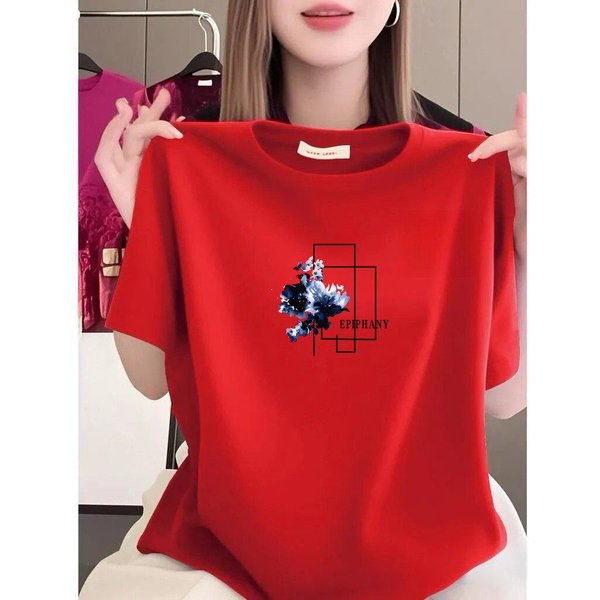 Venta De LiquidacióN: Elegante Camiseta Estampada De Manga Corta Para Mujer, Corte Holgado Con Cuello Redondo, Aspecto Adelgazante Y Juvenil, Perfecta Para Ropa Casual. XL-image
