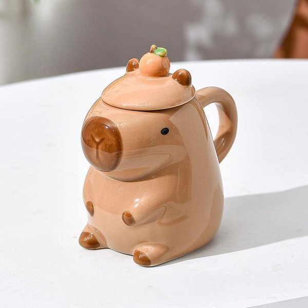 Kubek Na Wodę Kapibara Uroczy Kubek Z Kapibarą Dla Dziewczynki Dzieci KreskóWka Uroczy Kubek Kreatywny Zabawny Kubek Ceramiczny 450Ml-image