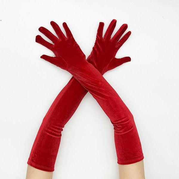 Guantes Largos De Terciopelo EláStico Negro CláSico Para Adultos, Dedos Largos, Guantes Flapper Retro Para Mujer, Fiesta De Disfraces, Discoteca, Boda Red-image