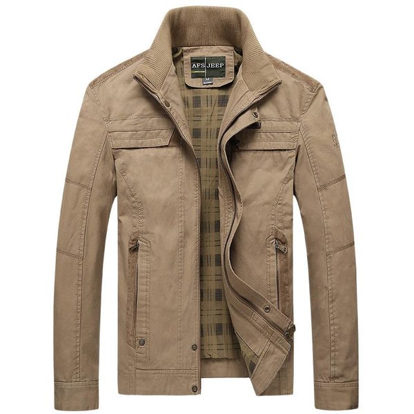 Jesienna Nowa MęSka Kurtka Casualowa Ze StóJką MęSka LuźNa Kurtka W DużYm Rozmiarze MęSka 4XL Beige-image