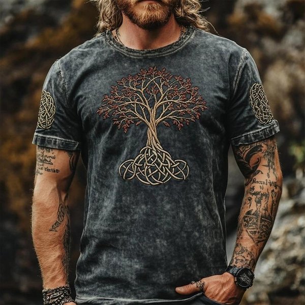 MęSki T-Shirt Z OkrąGłYm Dekoltem Modny Mroczny Nadrukowany Top Z KróTkim RęKawem XXL Gray-image