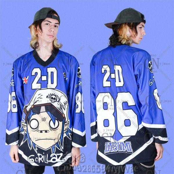 2026 Nowa Koszulka Hokejowa Gorillaz Dekolt V LuźNa I Modna Streetwear Hip-Hop MęSka I Damska Casualowa Koszulka Z DłUgim RęKawem L-image