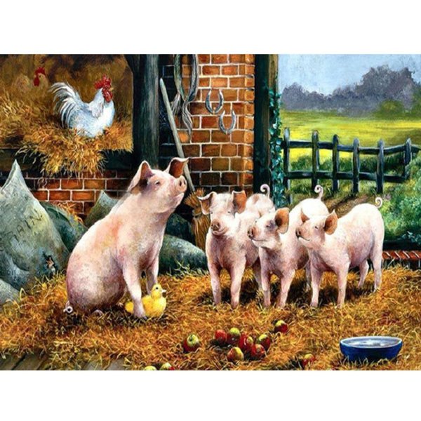 Bordado De Diamantes Redondo Completo Animales Cerdos 5D Diy Pintura De Diamantes Punto De Cruz 20X30CM-image