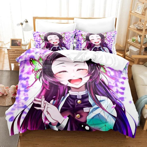 Juegos De Cama Kochou Shinobu Anime Demon Slayer EdredóN Cubrecama Funda NóRdica Funda De Almohada Individual Doble Queen King Adolescentes Regalos AU Single 140X210Cm-image