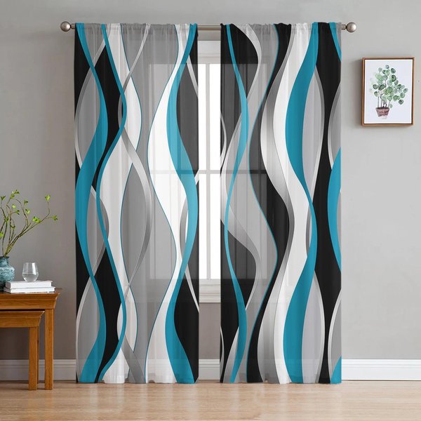 Cortinas Visillo Rojas Degradado LíNea Abstracta EstéReo Para DecoracióN De SalóN Cortina De Ventana Cocina Tul Voile Organza Cortinas W135 X H160Cm X1&Grommet Top-image