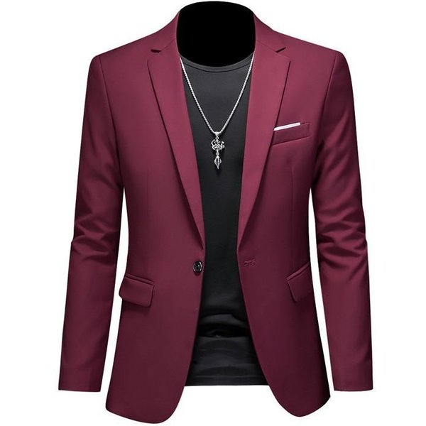 Moda Jednolity Kolor Wysokiej Klasy Marka Casual Biznes MęSka Marynarka Pan MłOdy Suknia śLubna Marynarki Dla MężCzyzn Garnitur Topy Kurtka PłAszcz M Brown-image