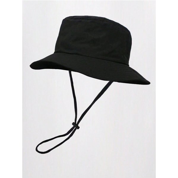 1 Szt. Jednolity Kolor Unisex Kapelusz Bucket Z Sznurkiem, Lekki Modny Kapelusz PrzeciwsłOneczny Na ZewnąTrz, PodróżE, Turystykę, Codzienny, Odpowiedni Dla Wszystkich WiekóW Czarny-image