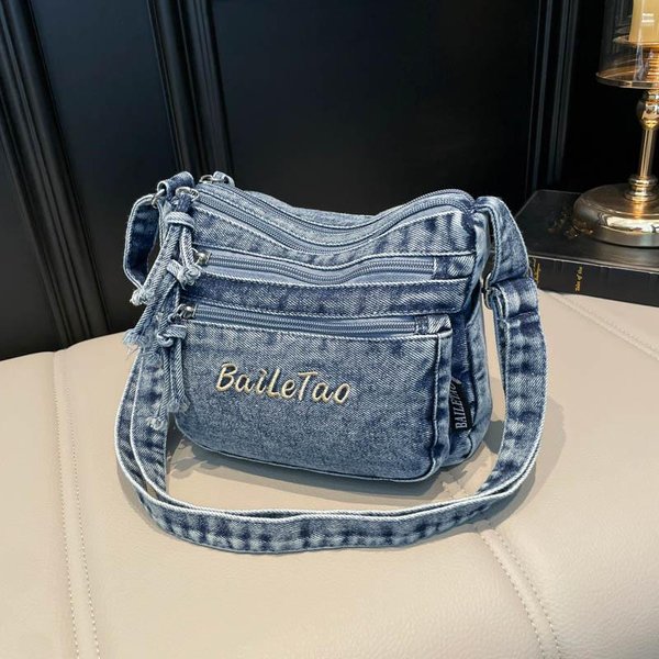 Modna Codzienna DżInsowa Torba Crossbody Dla Kobiet DużA Pojemność Wielofunkcyjna Torba Na Ramię 17Cmx8Cmx19Cm Gray-image