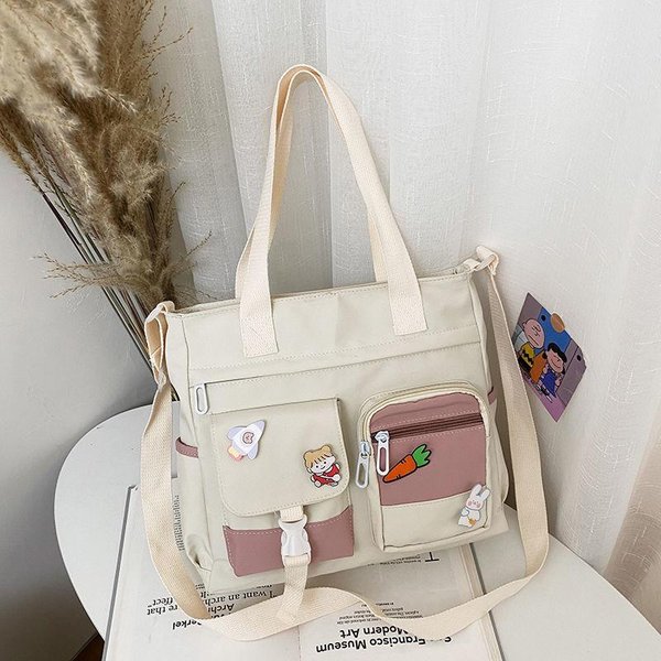 Nylonowa Torba Szkolna Designerska Dla Nastolatek, DużA Pojemność, Na Ramię, Crossbody, Listonoszka BeżOwy-image
