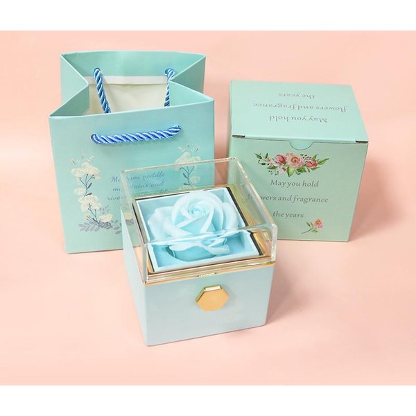 1 Pieza Caja De JoyeríA De Flor Rosa Eterna Giratoria Cajas De Almacenamiento Para Anillos, Pendientes, Collares Cajas De Regalo Para Bodas, DíA De San ValentíN Para Enamorados Other Azul-image