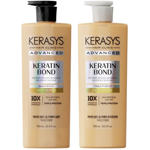 Set De Champú Y Tratamiento Kerasys Keratin Bond Deep Repair - Cuidado Del Cabello DañAdo, NutricióN Intensiva, 750Ml + 750Ml, Cuidado Capilar Coreano-image