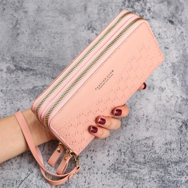 Nuevo Monedero Para Damas Billetera Larga Con Cremallera Moda Estampado Gran Capacidad Bolsillo Para TeléFono MóVil Monedero Beige-image