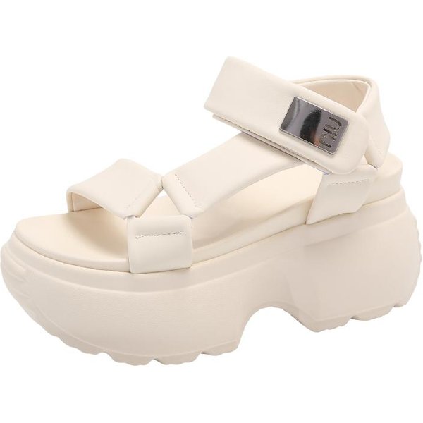 Moda 8.5Cm Verano Moda Suela Gruesa Romanas Casuales Dama Hebilla Antideslizantes Zapatos De SeñOra Tacones De CuñA Cadena Sandalias De Plataforma Mujer 2024 35 White-image
