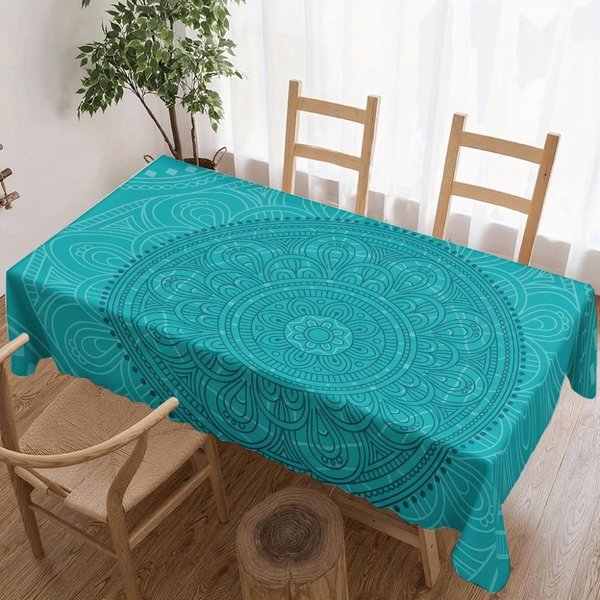 ProstokąTny Obrus Ze Wzorem Mandali Do Dekoracji StołU Wesela Imprezy Wodoodporny Wielokrotnego UżYtku Obrus Na Stół Kuchnia Jadalnia 140X180Cm-image