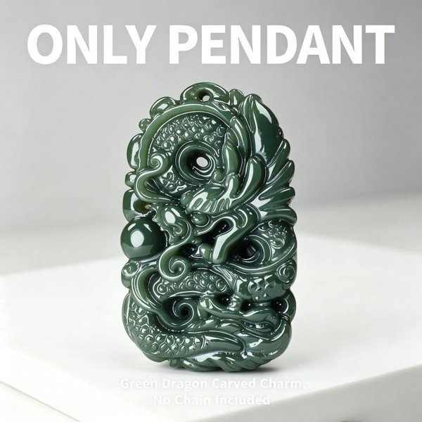 ChińSki Naturalny Zielony Jadeitowy Smok Wisiorek Naszyjnik Urok BiżUteria Modne Akcesoria RęCznie RzeźBione Prezenty Amulet SzczęśCia 1SET-image