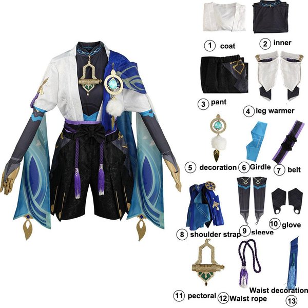 Genshin Impact Wanderer Scaramouche Przebranie Na Karnawał Balladeer Kapelusz Peruka Jednolite Kunikuzushi Halloween KarnawałOwe Ubrania Imprezowe Anime S-image