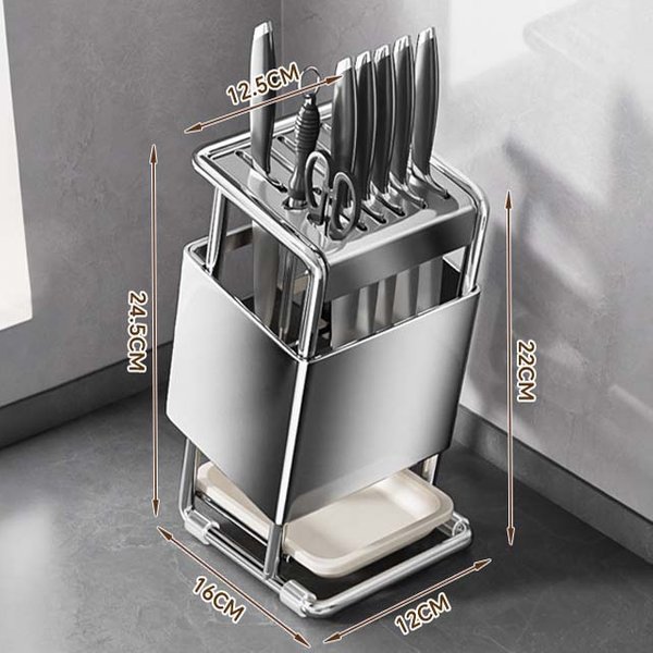 Soporte Para Cuchillos De Acero Inoxidable Organizador De Almacenamiento De Cocina Multifuncional Soporte Para Cuchillos De Cocina Organizador De Cuchillos Organizador De Cubiertos-image