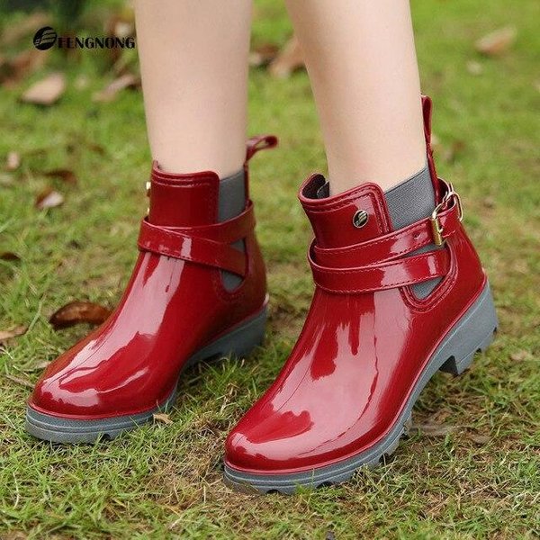 Celebra Mujeres Botas De Lluvia De PVC Tobillo Zapatos Impermeables Zapatos De Agua Galochas Femeninas Botas De Lluvia Cortas De Goma Botas De Primavera Invierno 36 Beige-image