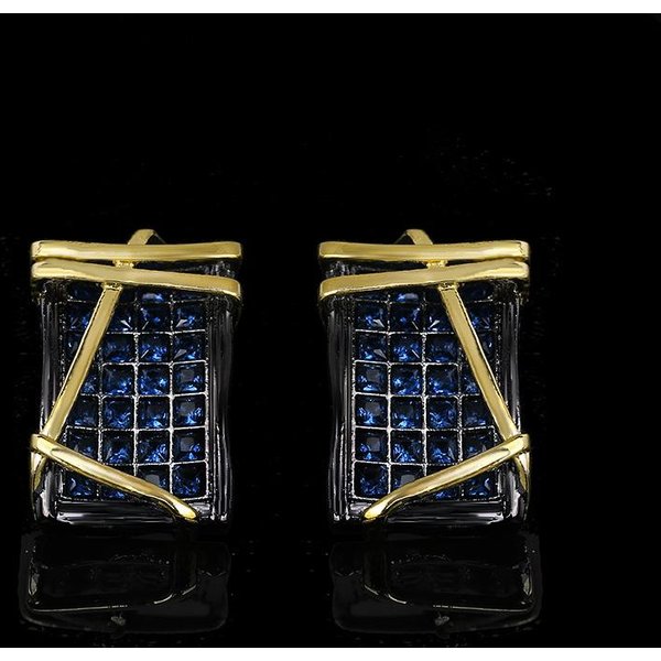 Exquisitos Pendientes Para Mujer Incrustados Con Circonita Azul JoyeríA Moda JoyeríA Negra Dorada-image