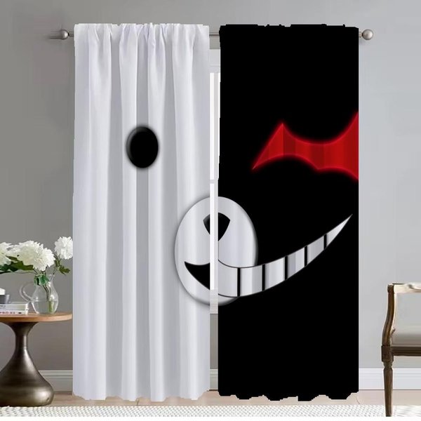 ZasłOna ZaciemniająCa Do Pokoju 2 Panele Danganronpa - Monokuma Dekoracja Halloween Przegroda ZasłOny Przeciw Komarom Rolety Salon W50Xh70Cmx2Pcs-Cl Black-image