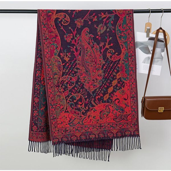 Luksusowy Grubszy Szalik Kaszmirowy Damski Z Nadrukiem Szale Pashmina Poncho PodróżNe CiepłY Koc Zimowy Bufanda Szal Damskie Red-image