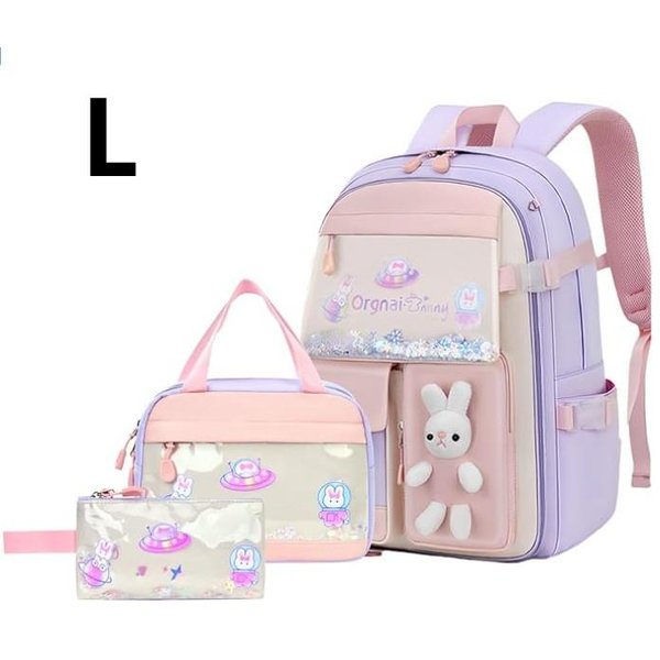 Uroczy Plecak Szkolny 3 Szt./Zestaw Tornister Do SzkołY Podstawowej KróLiki I Piasek Ruchomy Kawaii Plecak Szkolny Torebka Dla Nastolatek Plecak-image