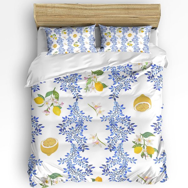 Funda NóRdica Acuarela Fruta LimóN Blanco Amarillo Con Funda De Almohada Juego De Cama Personalizado De 3 Piezas Cubre EdredóN Cama Doble Textil Para El Hogar EU Single(135X200Cm)-image