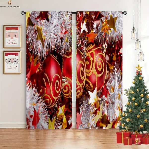 Cortinas De Ventana Calcetines De Navidad MuñEco De Nieve Papá Noel Cortinas Estampadas Dormitorio Sala De Estar DecoracióN Fiesta De AñO Nuevo Cortinas W50Xh130(Cm)X2Pcs&Rod Pocket-image
