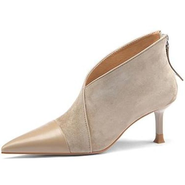 Zapatos De Mujer De Primavera Y OtoñO, Zapatos De TacóN Alto Con Punta Puntiaguda, Botines De Ante De Oveja Para Mujer, Botas Modernas Elegantes Y SóLidas 37 Albaricoque-image