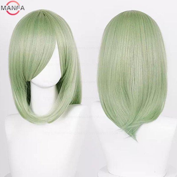 Peluca Cosplay Anime BáSica Mediana De 40 Cm Flequillo Rubio Negro Blanco Rojo Rosa Verde MarróN Dorado Azul Cabello SintéTico Resistente Al Calor Pelucas Beige-image