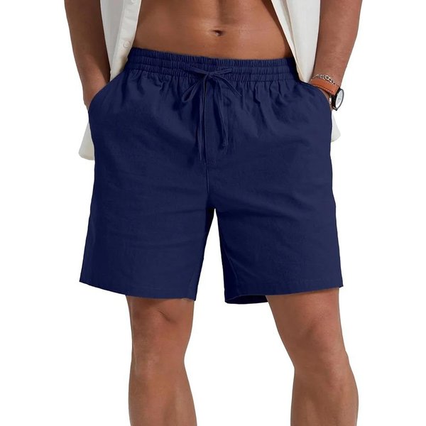 Verano Nuevo PantalóN Corto De Hombre Ligero Transpirable Casual PantalóN Corto AlgodóN Lino Estilo Simple Diario PantalóN Deportivo Corto Xxxl Azul-image