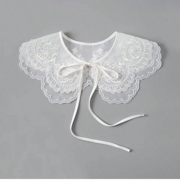 Cuello Falso Bordado De Organza VersáTil Para Mujer, Cuello Decorativo De Encaje, Chal PequeñO Multifuncional Blanco-image