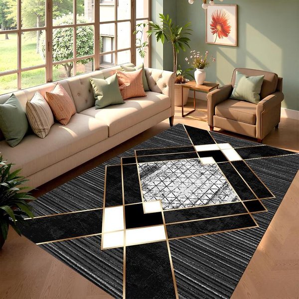 Nowoczesny Luksusowy Geometryczny ZłOta Folia ProstokąTny Dywan Abstrakcyjny Pasiasty Dekoracyjna Mata PodłOgowa Do Salonu Sypialni WystróJ Domu 40X60CM-image