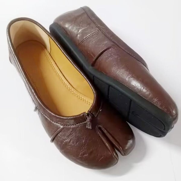 Damskie Baleriny Z Rozdzielonym Palcem, Modne Buty Tabi, Casualowe Wsuwane Mokasyny, Damskie Plisowane SkóRzane Espadryle, Zapatillas Mujer 37-image