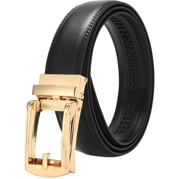 CinturóN De Piel De Vaca De Dos Capas Hebilla AutomáTica Aguja Falsa Dorada CinturóN Para Hombre 110-130CM-image