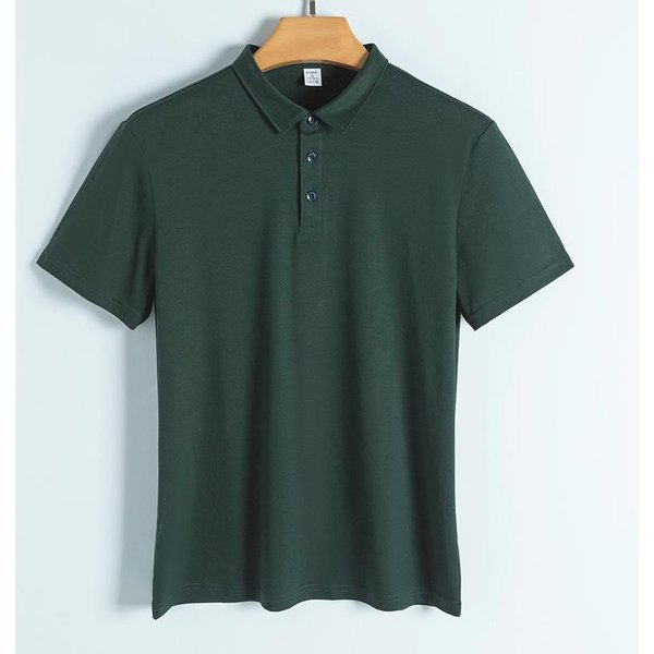 190G AlgodóN De Caballo 160 AlgodóN Mercerizado Camisa Polo Cuello Camisa Business Casual Color SóLido Manga Corta Hombre Camisa Polo Hombre 5XL Black-image