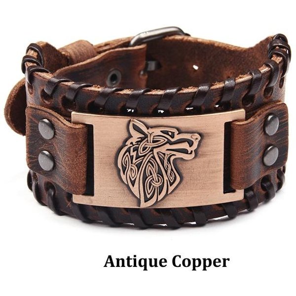 Retro Vintage SkóRzana Bransoletka Homme Buckle Wolf Bransoletki Punk Mankiet Bransoletka Nadgarstek MęSka BiżUteria Pulseras Hombre Pulseira Masculina Mit-image