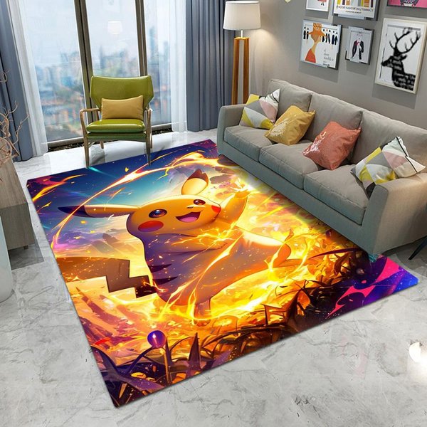 Pikachu Pokemon Kawaii AntypośLizgowy Dywanik Do Salonu Sypialni Kuchni Sofa Stół Balkon WejśCie KreskóWkowy Uroczy Mata Dekoracja 50X80CM Orange-image