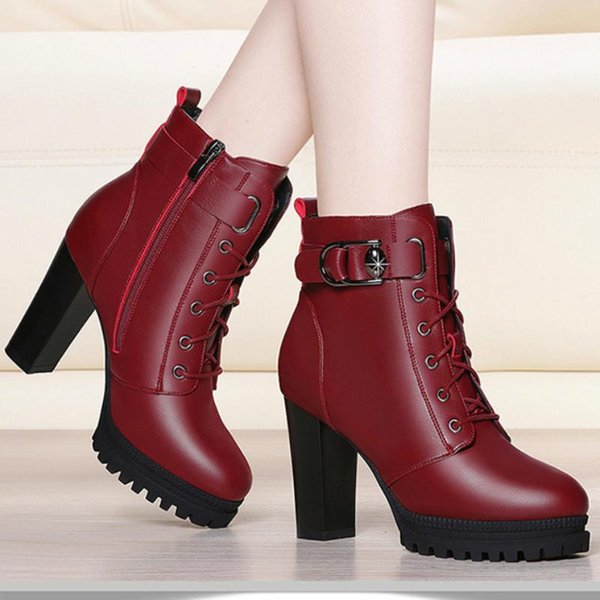 Jesienne Damskie Buty Na Platformie New Plus Aksamitne Grube Obcasy Na Obcasie Botki Dla Kobiet Zimowe CiepłE Damskie KróTkie Buty 37-image