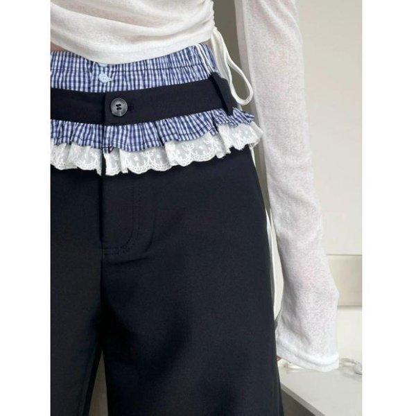 Pantalones Casuales De Encaje Sensuales Para Mujer En Primavera Y Verano Nuevos Delgados Sueltos Con CaíDa Pierna Recta Casuales XXL Gray-image