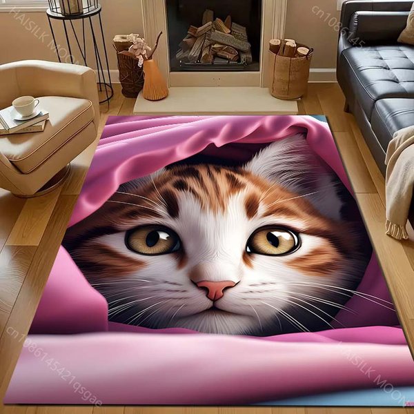 DużY Dywan Z Wzorem GłOwy Kota Do Sypialni Salonu Nowoczesna Dekoracja Domu MięKki Dywanik NieśLizgająCa Mata PodłOgowa 40X60Cm (16X24In) Black-image