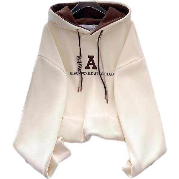 Bluza Damska W Stylu KoreańSkim Na Jesień I Zimę, Plus Aksamitna, Pogrubiona, DużY Rozmiar, Z Kapturem, Top XL Beige-image