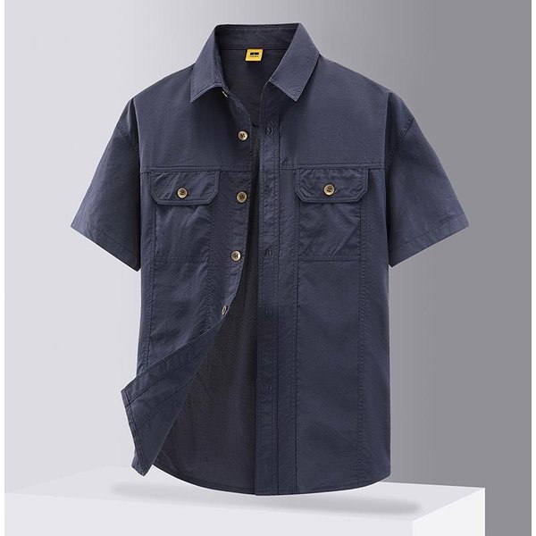 Camisa Transpirable Ultraligera De Secado RáPido, Manga Corta, Ropa De Trabajo Fina De Verano, Camisa Casual Para Hombre Al Aire Libre Xxxxl Azul Marino-image