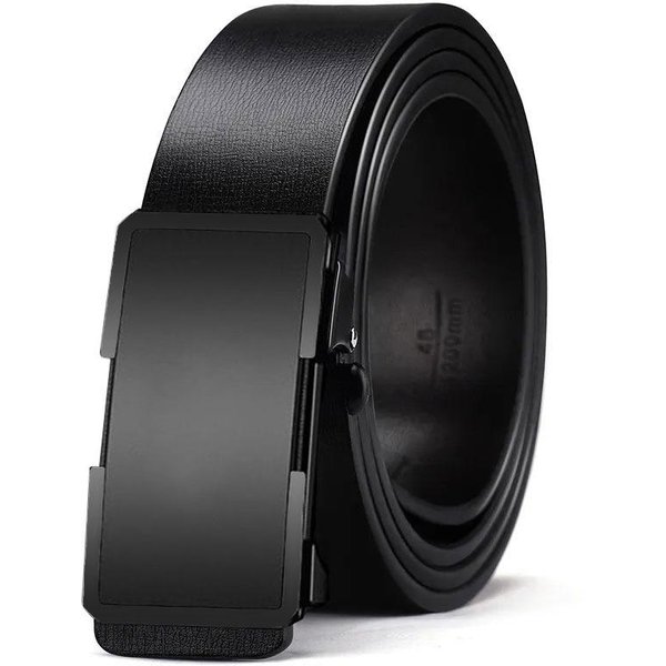 CinturóN Nuevo Para Hombre Cuero Genuino Hebilla AutomáTica CinturóN Para Hombres De Mediana Edad Y JóVenes De Alta Gama Cuero Vacuno Negocios VersáTil CinturóN Hombres JóVenes 130Cm Black-image