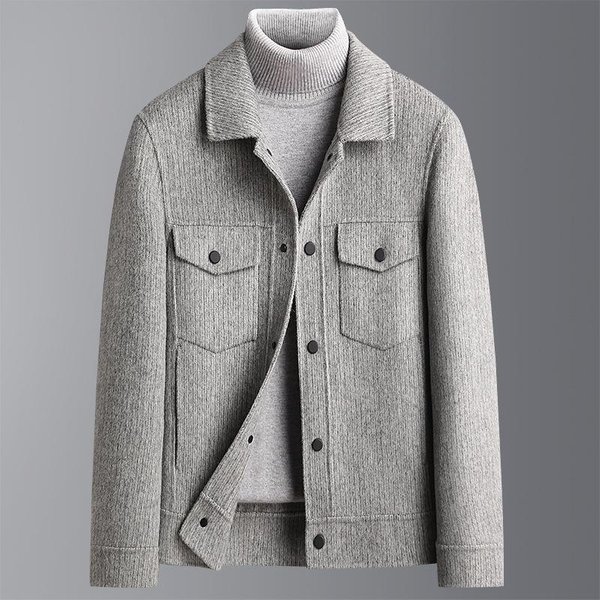 Abrigo De Lana De Doble Cara Corto De OtoñO E Invierno Para Hombre, Abrigo De Lana De Doble Cara Informal Y Grueso Para Hombre. 3XL Gray-image