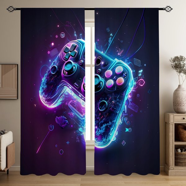 Cortinas Para Videojuegos, Cortinas Para NiñOs, Cortinas Para Videojuegos, Cortinas De Tela Modernas Para Videojuegos, Cortinas Para Videojuegos, Color Verde, 2 Piezas 100W130H(Cm)40X51In&Rod Pocket-image