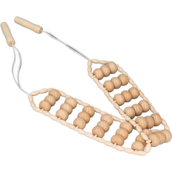 Rodillo De Masajeador De Espalda Cuerda Madera Rodillo De Espalda Masaje Alivio Manual Dolor Muscular Herramienta De Automasaje Beige-image