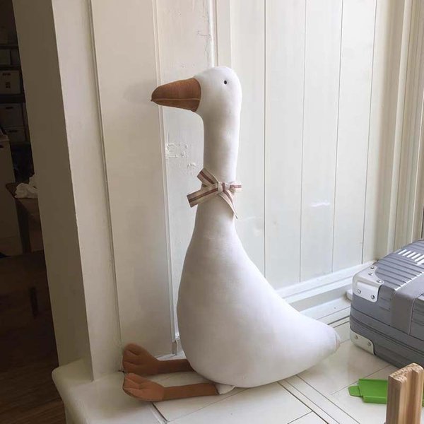 Nordycka BiałA Gęś Pluszowa Lalka Squishy BawełNiana Len Kaczka Pluszowe ZwierząTko Zabawka Minimalistyczna Lalka Towarzysz Urocza Poduszka Gęś Prezent 55Cm-image