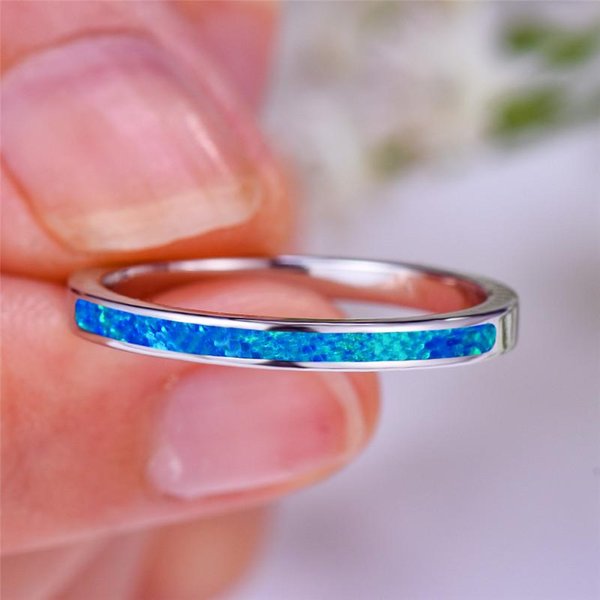 Anillos Vintage Moda Color Cobre Con Encanto Femenino ÓPalo De Fuego Blanco Piedra Azul Banda De Boda JoyeríA Para Mujeres 5-image
